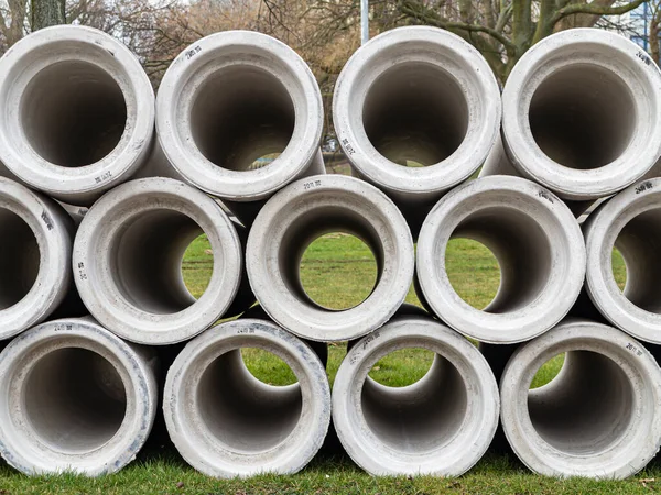 Stack Drainage Pipes Stacked Side Road Parallelly One Each Other — Stock Photo, Image