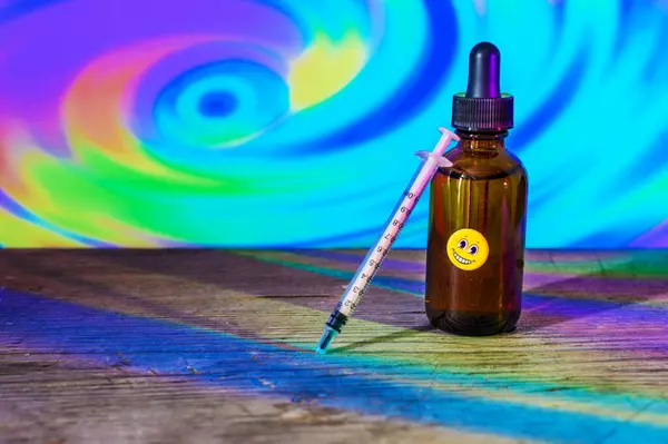 Bottle Diluted Lsd Used Microdosing — Stock Photo, Image
