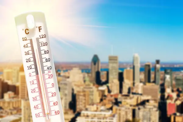 Nahaufnahme Thermometer Während Hitzewelle — Stockfoto