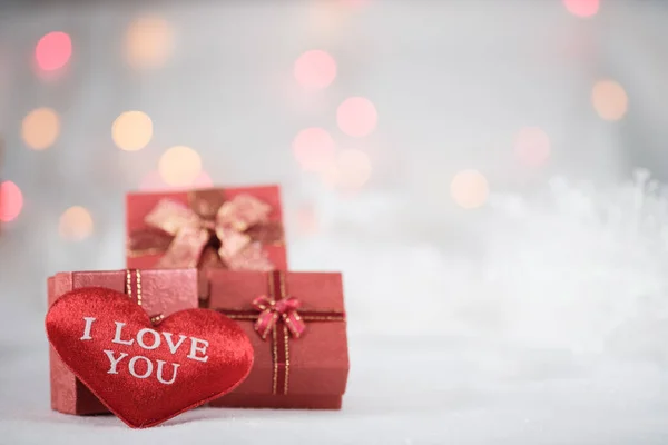 Close Shot Van Versierde Geschenkdozen Voor Feestelijke Achtergrond Valentijnsdag Concept — Stockfoto