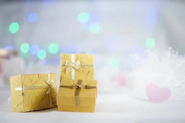 Plan Rapproché Boîtes Cadeaux Décorées Pour Fond Fête Concept Noël — Photo