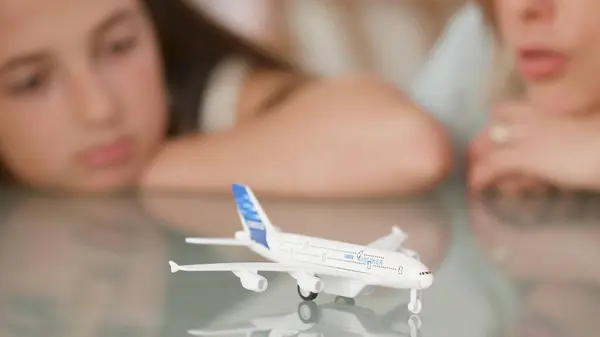 Little Girl Toy Airplane — Stock Photo, Image
