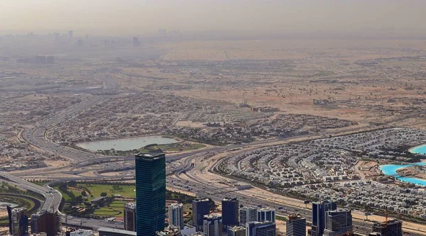 Vista Aérea Sobre Centro Cidade Dubai Dia Ensolarado — Fotografia de Stock
