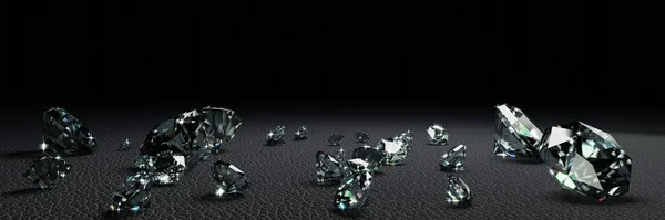 Het Renderen Van Vele Grootte Diamanten Donkergrijs Oppervlak — Stockfoto