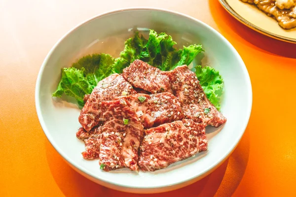 Rebanada Carne Cruda Para Barbacoa Comida Japonesa Yakiniku — Foto de Stock