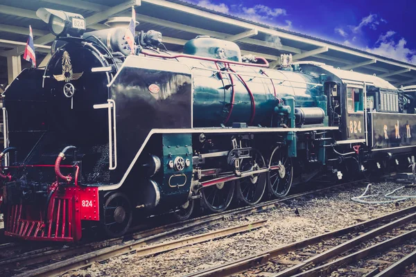 Old Steam Locomotive State Railway Thailand Vintage Tone — Stock Photo, Image