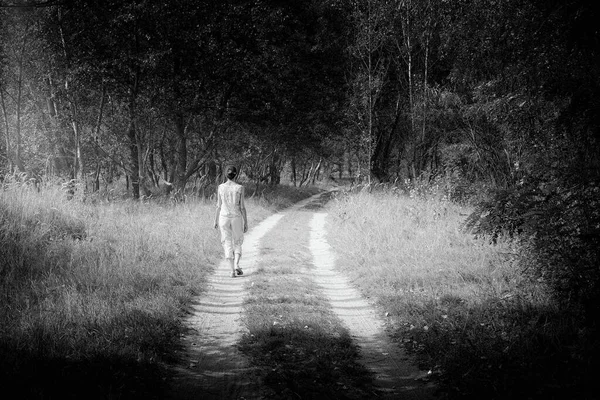Adult Woman Walking Forest — Foto Stock