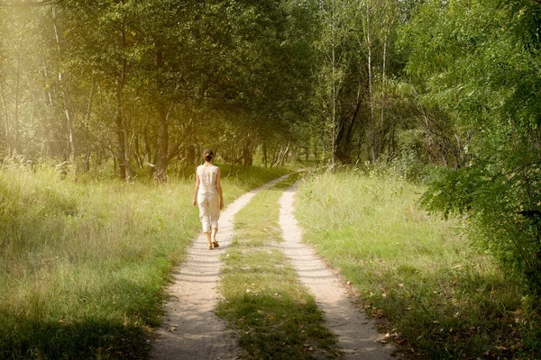 Adult Woman Walking Forest — Foto Stock