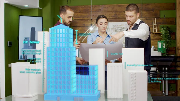 Team Van Architecten Die Werken Aan Stad Wolkenkrabbers Met Behulp — Stockfoto