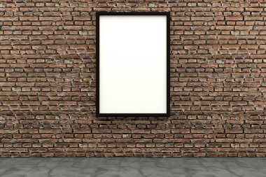 3d render black Photo frame on brown brick wall