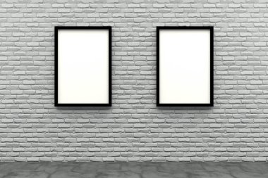 Beyaz tuğla duvarda 3D resim çerçeveleri oluştur