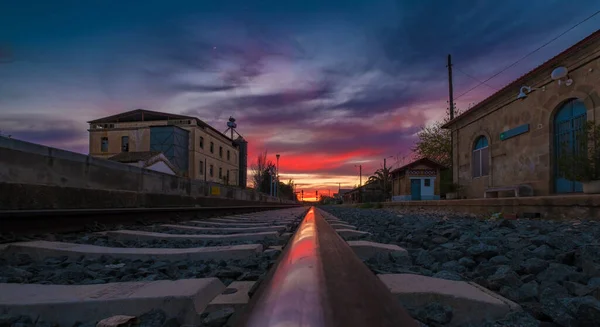 Sunset Railroad Lined Viewpoint Lane — Stock Photo, Image
