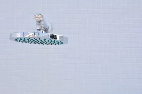 Shower White Glazed Tiled Wall — Stock Photo, Image