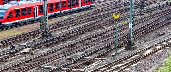 Múltiples Vías Férreas Con Cruces Una Estación Tren — Foto de Stock