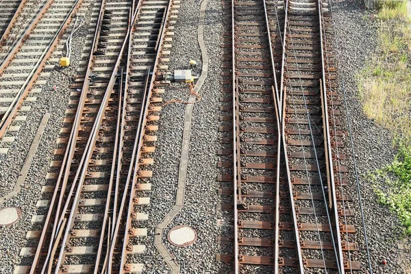 Multiple Railroad Tracks Junctions Railway Station — Stock Photo, Image
