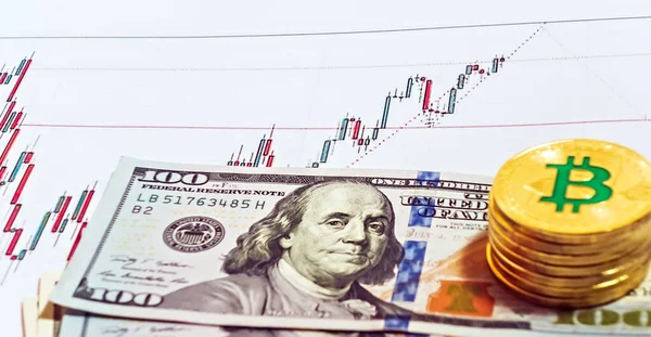 Ein Dollar Schein Graph Bitcoin Krypto Btc Digital Marketi — Stockfoto