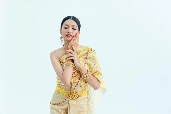 Όμορφο Κορίτσι Της Ταϊλάνδης Στην Παραδοσιακή Κουλτούρα Ταυτότητα Κοστούμι — Φωτογραφία Αρχείου