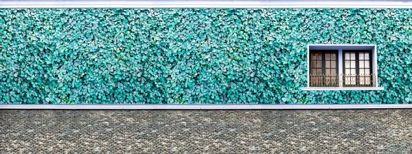 Panorama Van Zand Stenen Bakstenen Muur Grijs Blauw Venster — Stockfoto