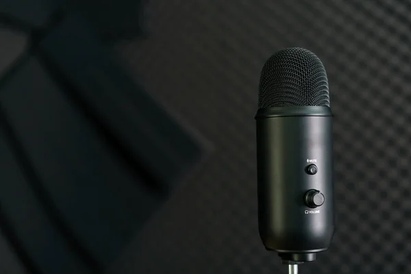 Close Professional Condenser Microphone Black Background — Stock Photo, Image