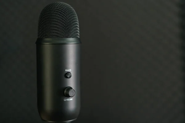 Close Microfone Condensador Profissional Fundo Preto — Fotografia de Stock