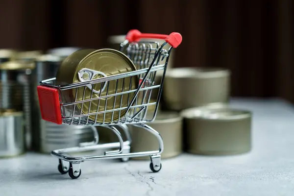 Canned Food Shopping Cart Toy Group Aluminium Canned — Stock Photo, Image