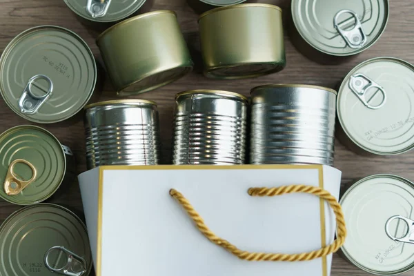 Canned Food Shopping Bag Group Canned Food — Stock Photo, Image