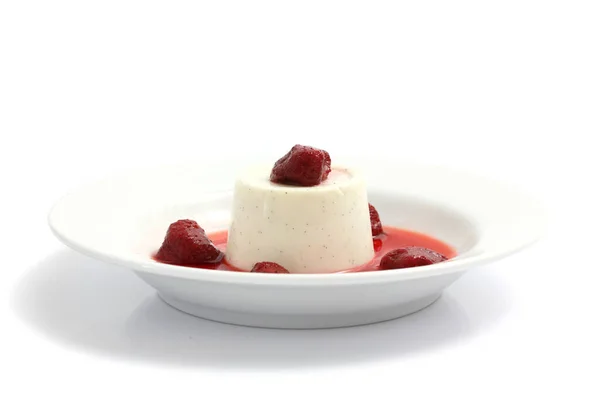 Strawberry Panna Cotta Pudding Isolated White Background — Stock Photo, Image