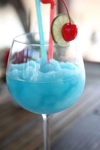 Blue Cocktail Cherry Lime — Stock Photo, Image