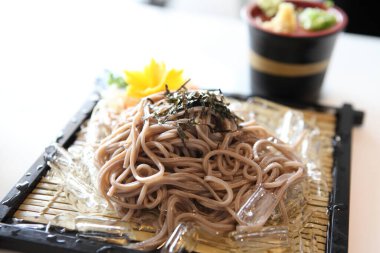 close up view of delicious asian noodles