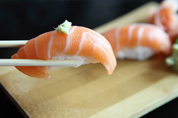 Sushi Saumon Savoureux Concept Japonais Fruits Mer — Photo
