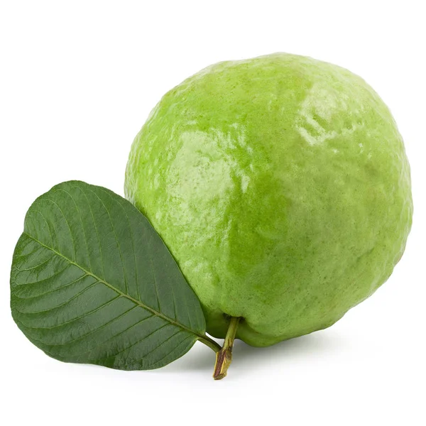 Beyaz Zemin Üzerinde Yaprak Izole Guava Meyvesi — Stok fotoğraf