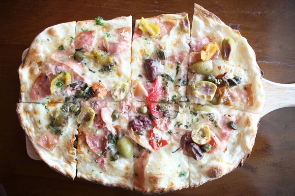 close-up shot of delicious italian pizza