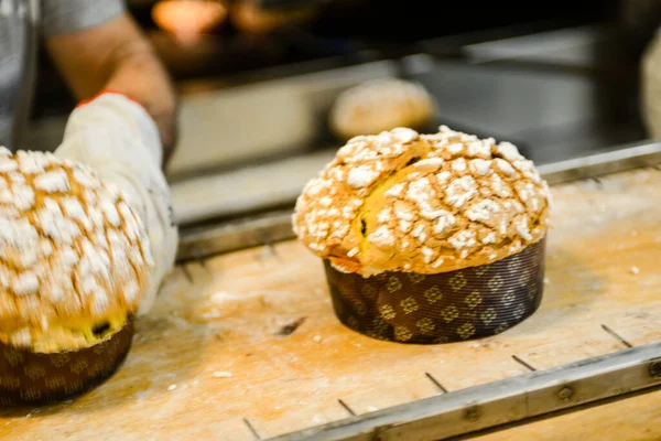 Pastry Chef Professional Kitchen Preparing Baking Milanese Panettone Christmas Time — Stockfoto
