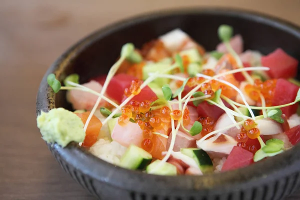 Sushi Don Raw Salmon Tuna Octopus Rice — Stock Photo, Image