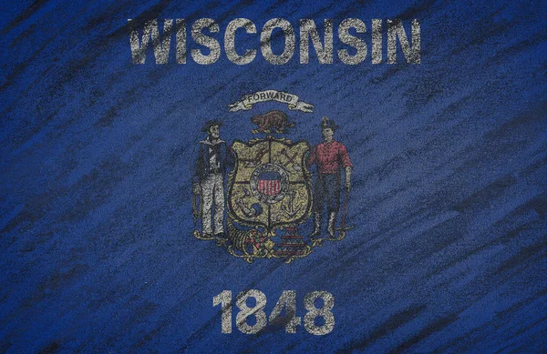 Wisconsin Flag Painted Colored Chalk Blackboard — Stock Photo, Image