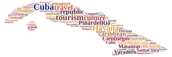 古巴旅游 用古巴城镇名称绘制的古巴地图 — 图库照片