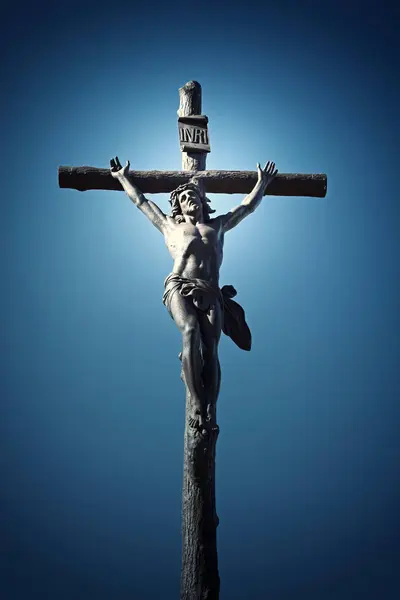 Estátua Jesus Cristo Uma Cruz — Fotografia de Stock
