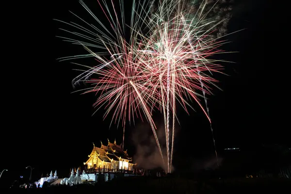Fireworks Temple Night — Stock Photo, Image