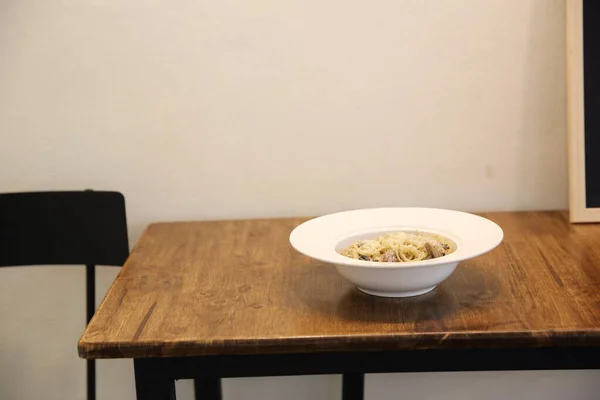 Sos Truflowy Spaghetti Tle Zbliżenie — Zdjęcie stockowe