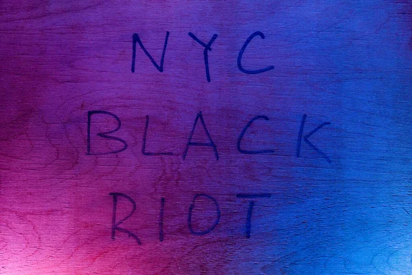 Words Nyc Black Riot Handwritten Black Paint Marker Flat Plywood — Photo