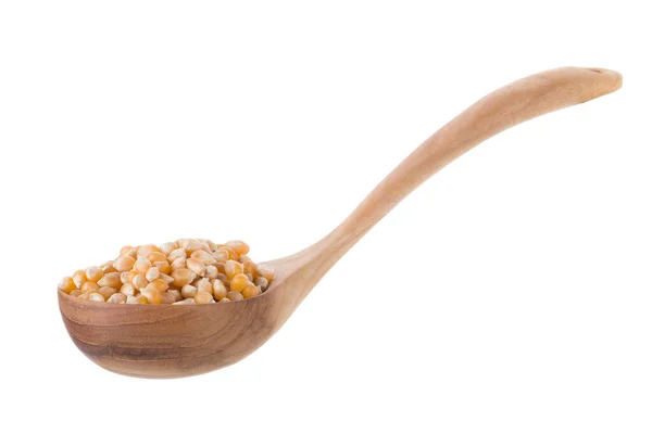Corn Seeds Wooden Spoon Isolated White Background — Stock Photo, Image