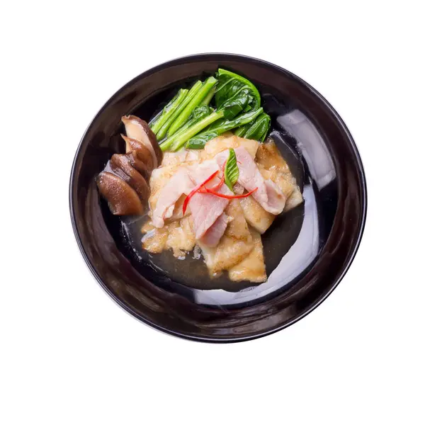 Тайская Популярная Еда Жареная Большая Лапша Верхушкой Китайской Капусты — стоковое фото