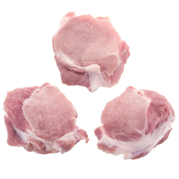 Pieces Pork Meat Sliced Raw Pork Meat Isolated White Background — Fotografia de Stock