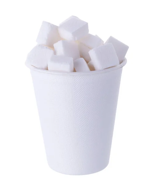 Sugar Cubes Wooden Spoon Isolated White Background — Fotografia de Stock