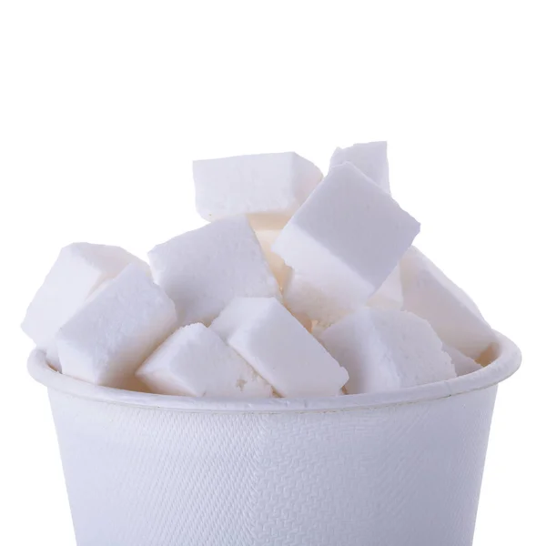 Sugar Cubes Wooden Spoon Isolated White Background — Foto de Stock