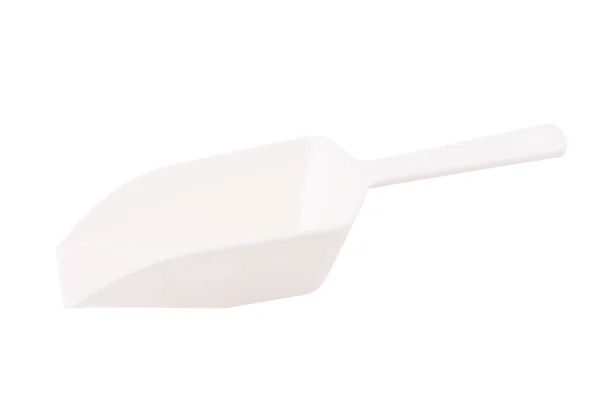 白色底座上的空白白色塑料勺 — 图库照片