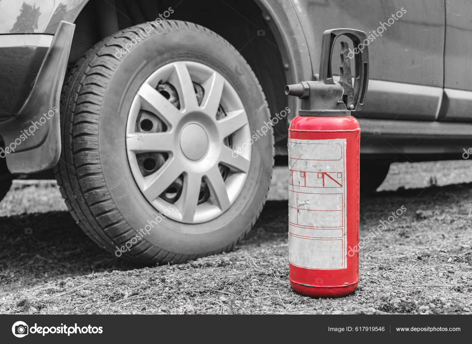 Fire Extinguisher Stands Ground Car Fire Safety Road Fire Prevention ...