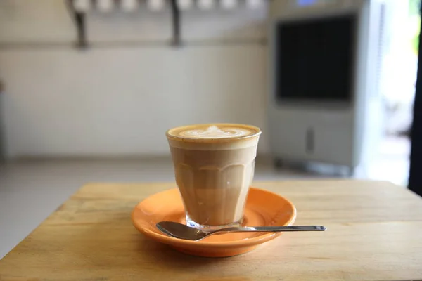 Кофе Капучино Деревянном Фоне Кофейне — стоковое фото
