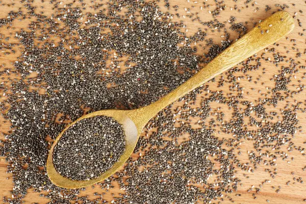 Chia Cia Seeds Wooden Spoon — Stock Photo, Image