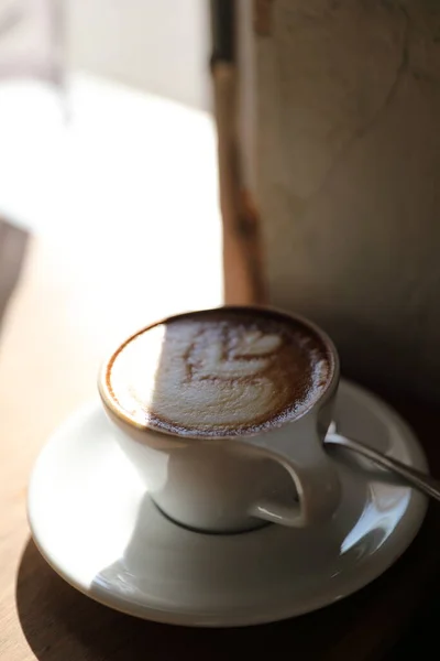 Кофе Брейк Капучино Деревянном Фоне — стоковое фото